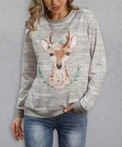 Best deal 🌟 PixieLady Heather Gray & Brown Fawn Lightweight Crewneck Sweatshirt - Plus ⭐