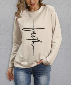 Flash Sale 😍 PixieLady Ivory & Black 'Faith' Sideways Lightweight Crewneck Sweatshirt - 👩 Women 💯