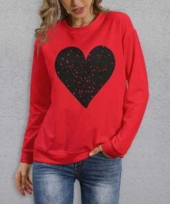 Discount 🤩 PixieLady Red & Black Speckle Heart Sweatshirt - 👩 Women 🤩