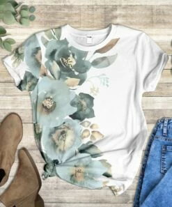 Hot Sale ๐ PixieLady White & Blue Floral Crewneck Top - ๐ฉ Women & Plus ๐ฏ