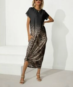 Top 10 😉 PixieLady Black & Brown Ombré & Leopard Print Crewneck Maxi 👗 Dress - 👩 Women & Plus 😉