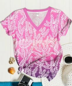 Best deal 👍 PixieLady Pink & Purple Ombré Fern Frond V-Neck Tee - Plus 👏