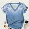 Best Sale ❤️ PixieLady Blue & White Floral Ombré V-Neck Tee - 👩 Women 🔔