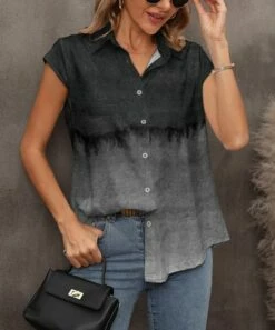 Best deal ๐ PixieLady Black & White Ombrรฉ Cap-Sleeve Button-Front Top - ๐ฉ Women ๐งจ