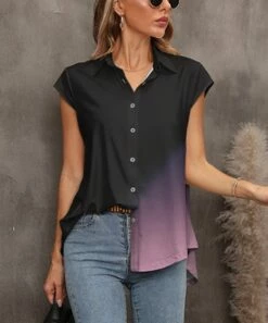 Brand new 🔥 PixieLady Black & Lavender Gradient Cap-Sleeve Button-Up - Plus 💯