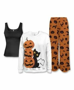 Buy ❤️ PixieLady White & Black Cat Pumpkin Crewneck Sweatshirt Set - 👩 Women 👏