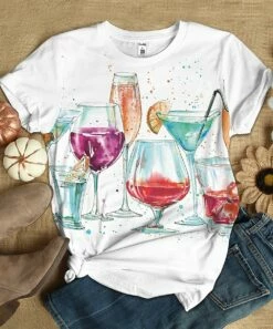 Top 10 ๐ PixieLady White & Red Wine Glasses Crewneck Tee - ๐ฉ Women & Plus ๐