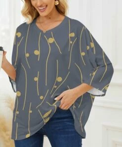 Brand new ⭐ PixieLady Gray & Mustard Abstract Three-Quarter Sleeve Dolman Tunic - 👩 Women 🛒
