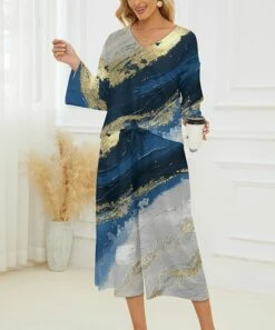 Outlet ๐ฅฐ PixieLady Gray & Yellow Watercolor Bell-Sleeve V-Neck Top & Capri Pants - Plus ๐