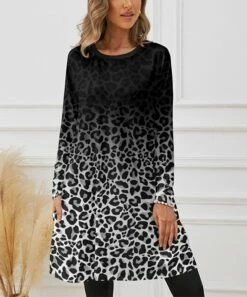 Top 10 🔥 PixieLady Black & White Ombré Leopard Pocket Shift 👗 Dress - 👩 Women 😉