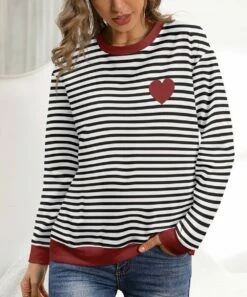Best Pirce 👍 PixieLady Black & White Stripes Heart Sweatshirt - 👩 Women 🌟