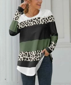 Top 10 🎁 PixieLady Green & Black Leopard Stripe Crewneck Long-Sleeve Tunic - 👩 Women & Plus ⭐