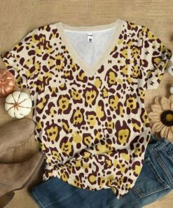 Cheap ๐ PixieLady Beige & Yellow Leopard Knot-Front V-Neck Top - ๐ฉ Women & Plus ๐ฏ