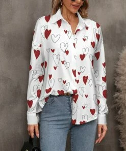 Wholesale ๐ฅฐ PixieLady White & Red Hearts Button-Up - ๐ฉ Women & Plus โญ