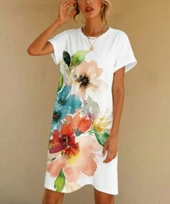 Wholesale 🧨 PixieLady White & Blue Watercolor Floral T-Shirt 👗 Dress - 👩 Women & Plus 🔥