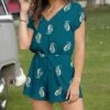 Wholesale 🌟 PixieLady Teal & Buttercream Paisley Short-Sleeve Romper - Plus 😉