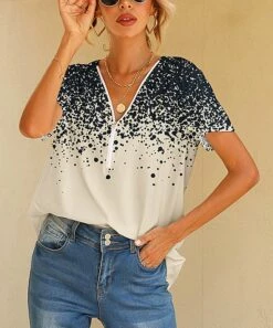 Best deal ✔️ PixieLady Blue & White Ombré Zip-Front V-Neck Tee - 👩 Women & Plus ⭐