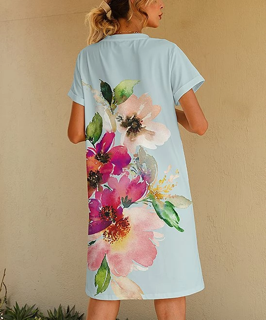 Outlet ๐ PixieLady Light Blue & Pink Floral T-Shirt ๐ Dress - ๐ฉ Women & Plus ๐ฅ - Image 2