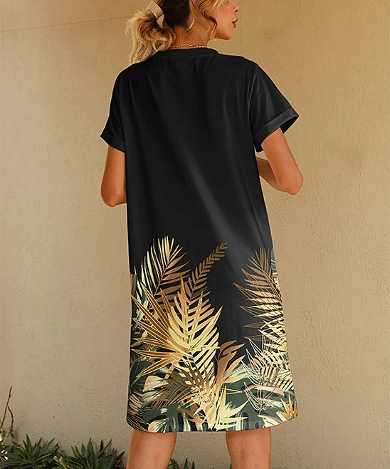 Deals ⌛ PixieLady Black & Tan Tropical Leaves T-Shirt 👗 Dress - 👩 Women & Plus 🔥 - Image 2