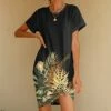 Deals ⌛ PixieLady Black & Tan Tropical Leaves T-Shirt 👗 Dress - 👩 Women & Plus 🔥