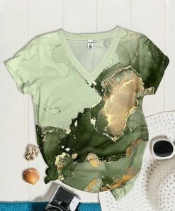 Best deal ⌛ PixieLady Green & Olive Marble V-Neck Tee - 👩 Women 👏
