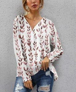 Best deal ๐ PixieLady White & Mauve Leaf Zip-Front Long-Sleeve V-Neck Tunic - ๐ฉ Women & Plus ๐