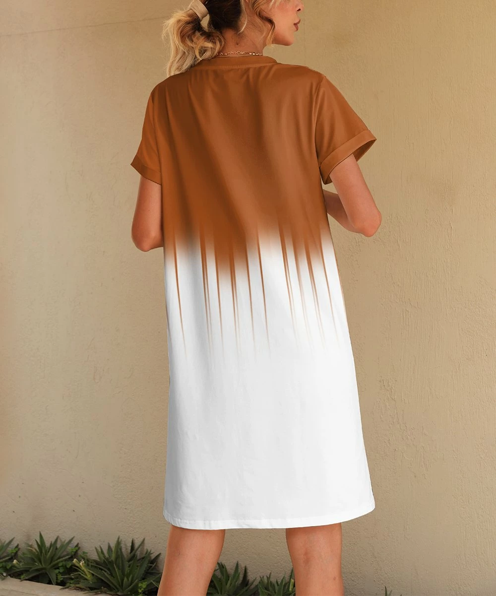 Best deal โญ PixieLady Brown & White Ombrรฉ T-Shirt ๐ Dress - ๐ฉ Women ๐ฏ - Image 2