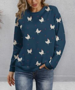 Top 10 🎁 PixieLady Teal & Red Polka Dot Chicken Lightweight Crewneck Sweatshirt - Plus 👏