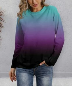 Best Pirce 🥰 PixieLady Turquoise & Purple Ombré Lightweight Crewneck Sweatshirt - 👩 Women & Plus ⌛